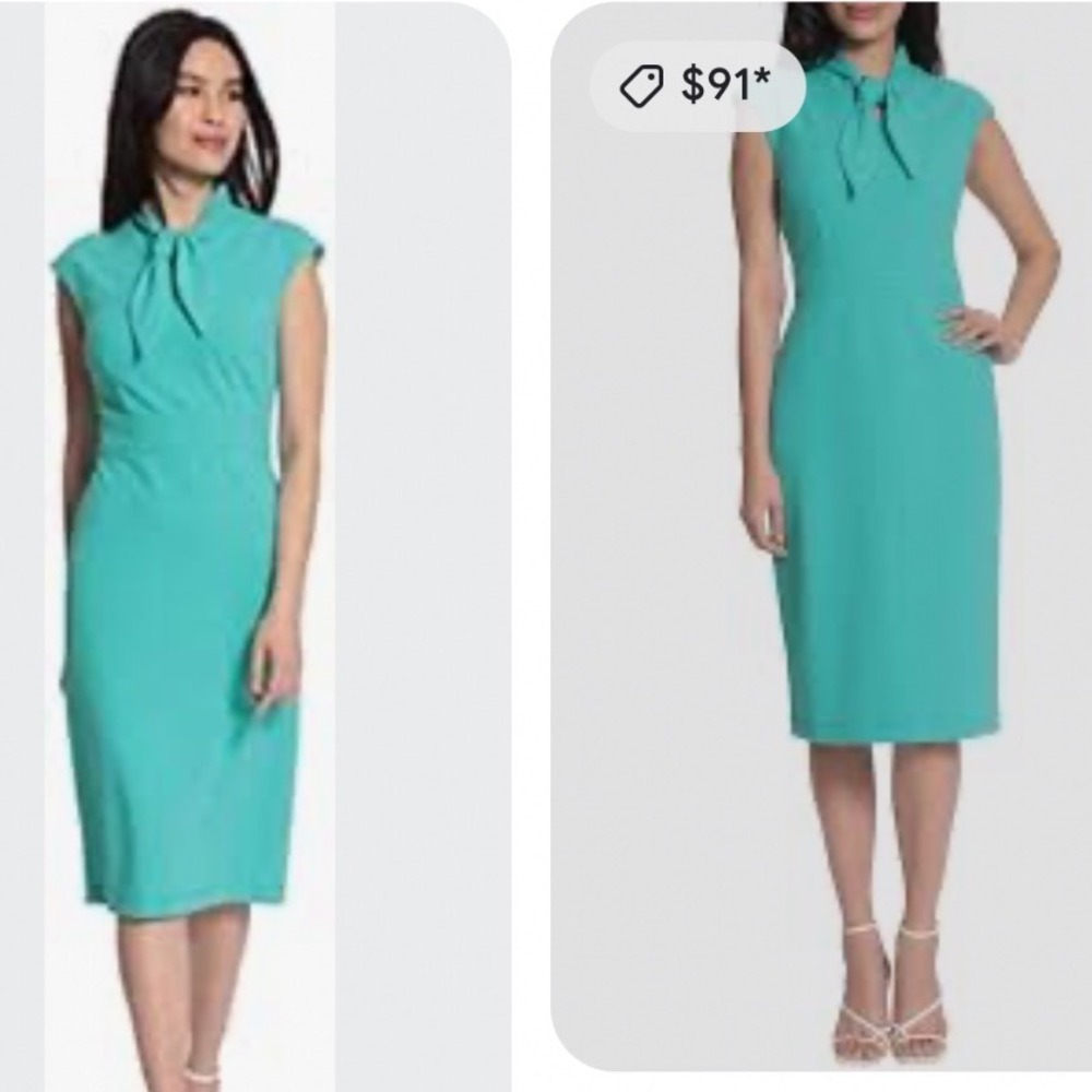 Miusol Womens Tie Neck Ruched Waist Sleeveless Sheath Pencil Dress Turquoise XXL